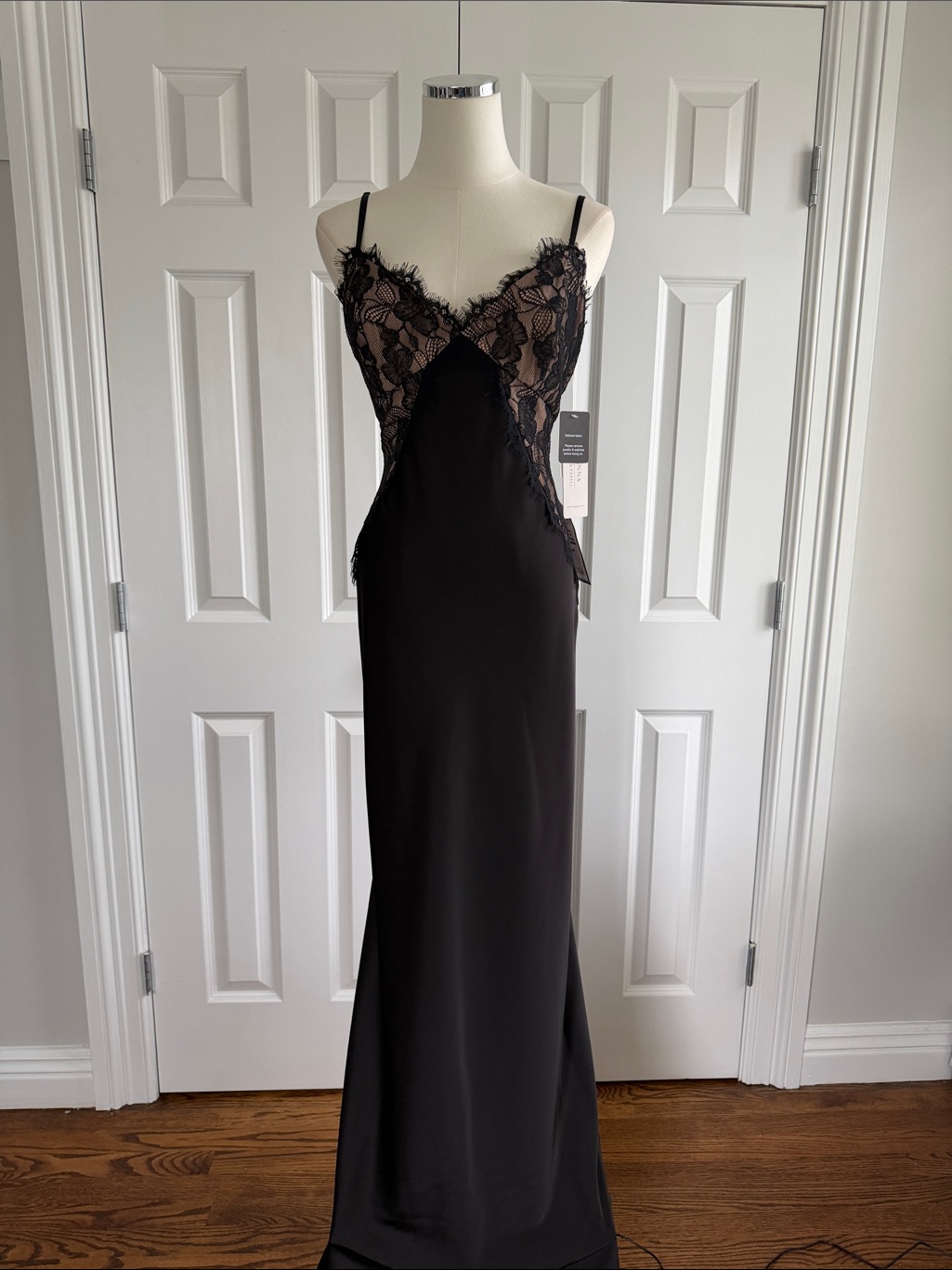 Adrianna By Adrianna Papell Black Satin Stretch Lace Slip Dress Wedding Guest 12